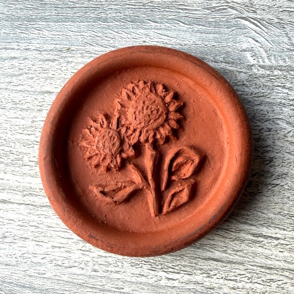 Vintage Terra Cotta Sunflower Cookie Stamp Shortbread Press Cottagecore Kitchen